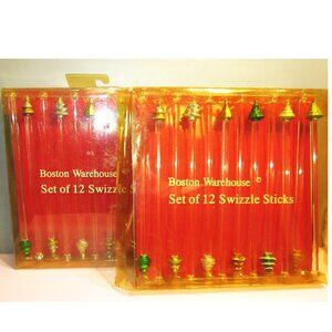 Christmas Theme Swizzle Sticks Boston Warehouse 2 Packages New Barware